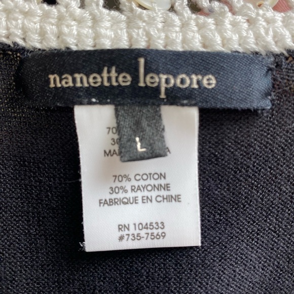 Nanette Lepore Black White Embroidered Crochet Beaded Cold Shoulder Dress Large - Picture 11 of 11